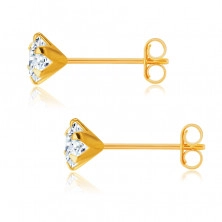 Fülbevaló 14K sárga aranyból – csillogó kerek cirkónia egy foglalatban, beszúrós fülbevaló