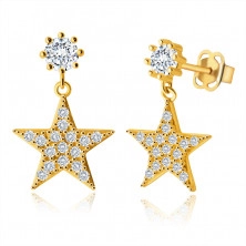 14K arany fülbevaló   - cirkóniával díszített tengeri csillag, kerek cirkóniák tartóban, stekker zár