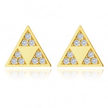 585 arany fülbevaló – fényes háromszög három kisebb háromszöggel kivágásban, apró cirkóniák