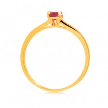 14K sárga arany gyűrű - ragyogó kerek rubin foglalatban, cirkónia sáv