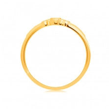Gyűrű 14K sárga aranyból – piros rubin foglalatban, kerek cirkóniák, pontok