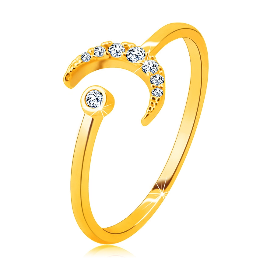 Gyűrű 14K aranyból – hold cirkóniákkal díszítve, kerek cirkónia foglalatban, nyitott gyűrűsín - Nagyság: 58