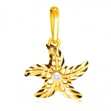 585 sárga arany medál - tengeri csillag motívum, kerek,átlátszó cirkóniák