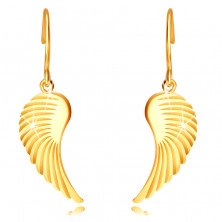 14K arany fülbevaló – nagy angyalszárnyak, fényes felület, afrikai horog
