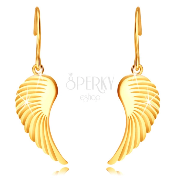 14K arany fülbevaló – nagy angyalszárnyak, fényes felület, afrikai horog
