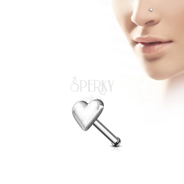 925 ezüst orr piercing, egyenes szár, szív