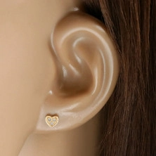 Fülbevaló 14K sárga aranyból – szív három átlátszó cirkóniával