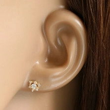 Fülbevaló 14K aranyból – kettős szívkörvonal cirkóniákkal, beszúrós fülbevaló