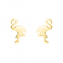 14K arany fülbevaló – flamingó egy lábon állva, sima felület, beszúrós fülbevaló