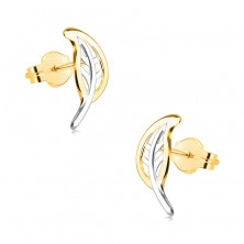 14K kombinált arany fülbevaló - kétszínű levél kivágásokkal