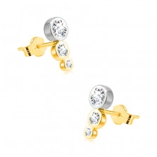 Fülbevaló 14K kombinált aranyból – három kerek foglalat átlátszó cirkóniával, beszúrós fülbevaló