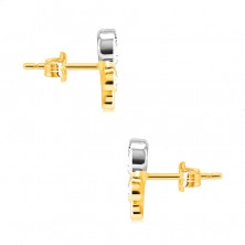 Fülbevaló 14K kombinált aranyból – három kerek foglalat átlátszó cirkóniával, beszúrós fülbevaló