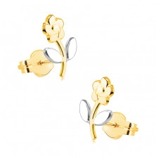 Fülbevalók kombinált 14K aranyból - virág ívelt szárral, fényes felülettel