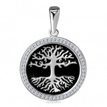 925 ezüst medál – életfa fekete fénymázzal, csillogó cirkóniák