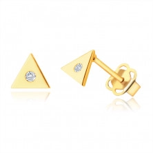 14K arany fülbevaló – kis háromszög egy átlátszó cirkóniával középen, beszúrós fülbevaló