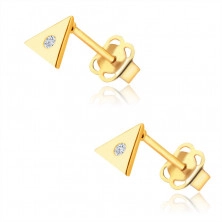 14K arany fülbevaló – kis háromszög egy átlátszó cirkóniával középen, beszúrós fülbevaló