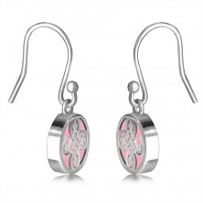 Függő fülbevaló 925 ezüstből – sima gyűrű, kelta minta rózsaszín háttéren