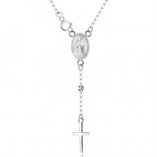 925 Ezüst nyaklánc -  Szűz Máriával és  egy kereszttel, a láncon gyöngyök