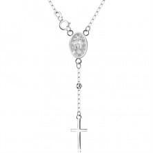 925 Ezüst nyaklánc -  Szűz Máriával és  egy kereszttel, a láncon gyöngyök