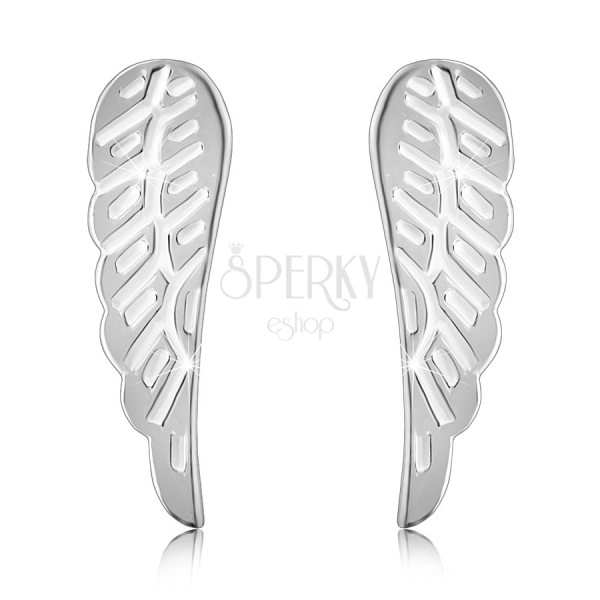 925 Ezüst fülbevaló - angyalszárnyak recézett, fényes felülettel, stekker zárral