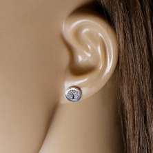 925 ezüst fülbevaló - sima kör, fekete életfa,stekkeres zár