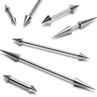 Súlyzó alakú piercing - tüske végek, többféle méretben - Méret: 1,6 mm x 51 mm x 6 mm 
