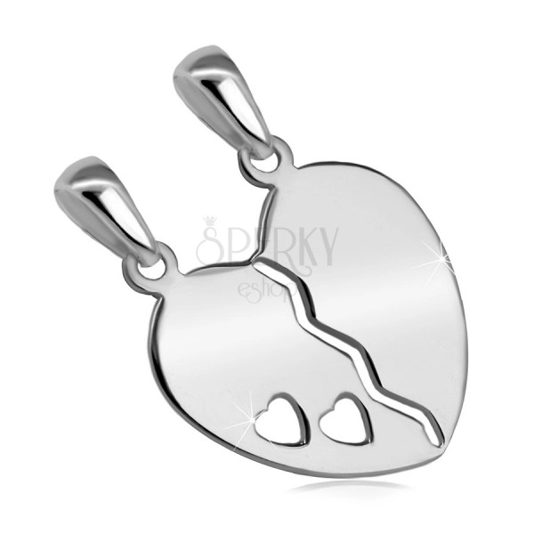 925 Ezüst kettős medál - hasított szív,két kicsi szív alakú kivágásával