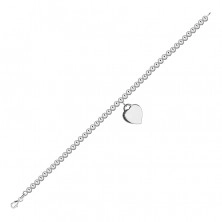 925 Ezüst karkötő - gyöngylánc, szív alakú medál, homár karos zár