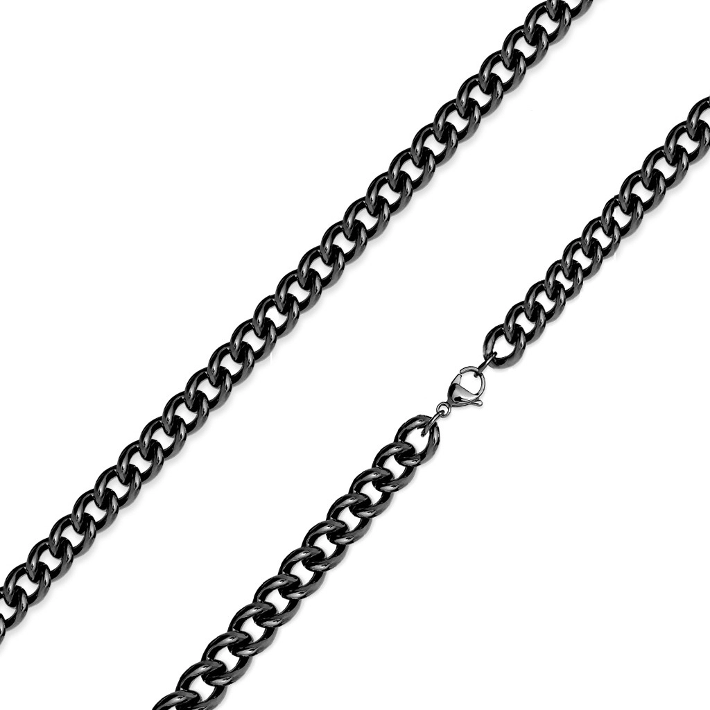 316L fekete acél lánc - csavart kerek láncszemek, PVD bevonat technológia, 4 mm - Hossz: 485 mm