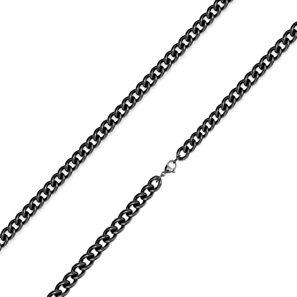 316L fekete acél lánc - csavart kerek láncszemek, PVD bevonat technológia, 3 mm - Hossz: 435 mm