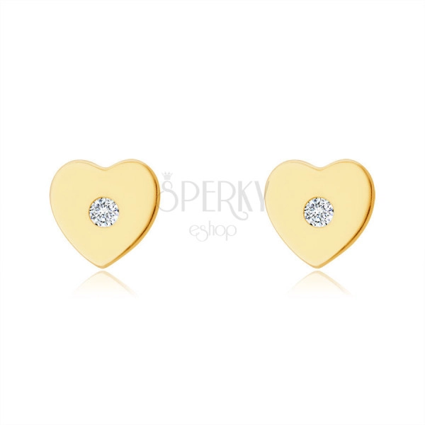 14K sárga arany gyémánt fülbevaló - szív egy apró, briliánssal