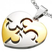 Nemesacél medál - Puzzle Heart, ezüst és arany színben