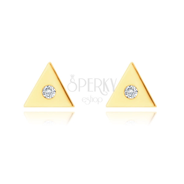 14K sárgaarany gyémánt fülbevaló - kicsi háromszög tiszta briliánssal