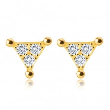 14K sárga arany gyémánt fülbevaló - háromszög átlátszó briliánsokkal