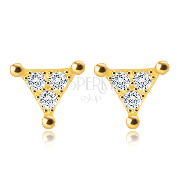 14K sárga arany gyémánt fülbevaló - háromszög átlátszó briliánsokkal