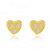 14K sárga arany gyémánt fülbevaló - szív alakú, három tiszta briliánssal