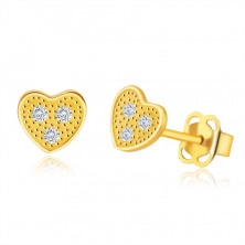 14K sárga arany gyémánt fülbevaló - szív alakú, három tiszta briliánssal