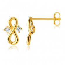 14K sárga arany gyémánt fülbevaló - végtelen szimbólum, tiszta briliánsokkal