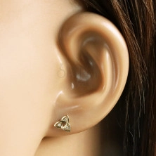 375 Sárgaarany gyémánt fülbevaló - Triquetra szimbólum, tiszta briliánsok