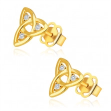 375 Sárgaarany gyémánt fülbevaló - Triquetra szimbólum, tiszta briliánsok