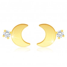 9K arany gyémánt fülbevaló - fényes hold, csillogó, tiszta, briliáns, stekkerzár