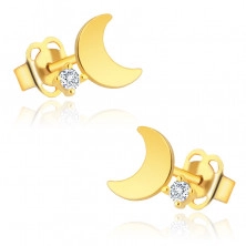 9K arany gyémánt fülbevaló - fényes hold, csillogó, tiszta, briliáns, stekkerzár