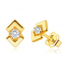 585 Sárga arany gyémánt fülbevaló - kerek briliáns, két fényes háromszöggel