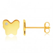 14K sárga arany gyémánt fülbevaló - pillangó, apró,tiszta , briliánssal.
