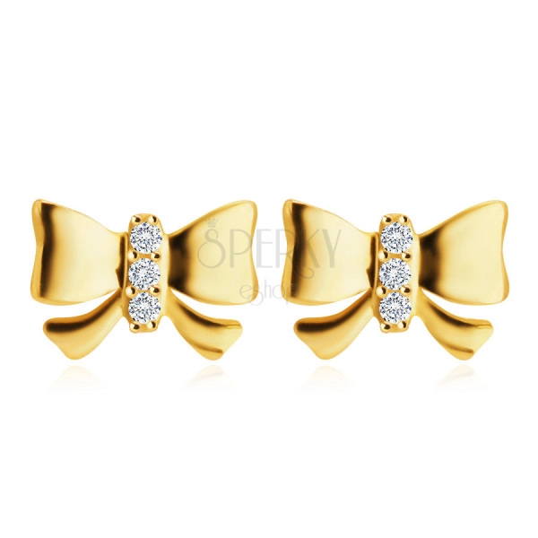 14K sárgaarany gyémánt fülbevaló - masni kövezett középponttal, briliánsokkal