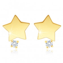 14K Sárgaarany gyémánt fülbevaló - csillag, briliánssal, csillogó szegecsekkel