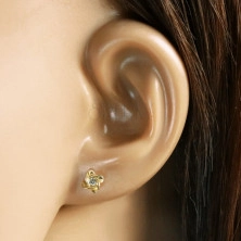 Gyémánt fülbevaló 14K sárga aranyból - virág tiszta,briliáns, stekker zárral