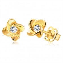 Gyémánt fülbevaló 14K sárga aranyból - virág tiszta,briliáns, stekker zárral
