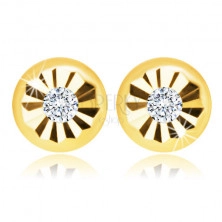 14 K sárga arany gyémánt fülbevaló - kerek virág, tiszta,briliáns, stekker zár