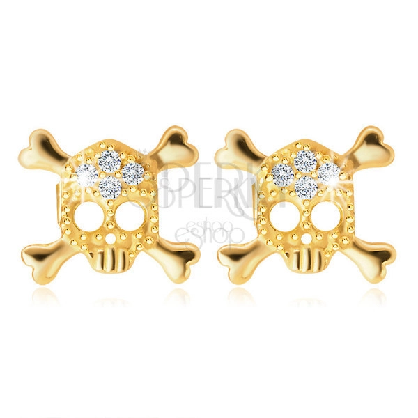 Gyémánt fülbevaló 585 sárga aranyból - koponya briliánsokkal és szegecsekkel díszítve